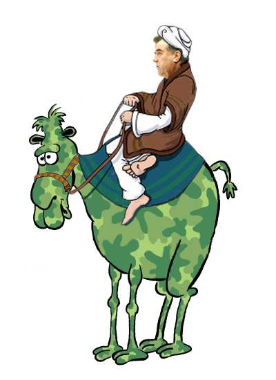 Rahmon on a camouflaged camel